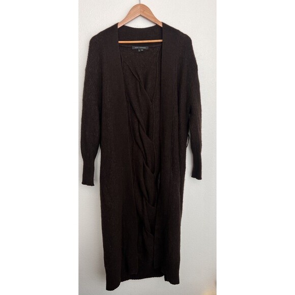 Skull Cashmere Sweater S Brown Ribbed Twist Belted Long Cardigan Cashmere Wool - Picture 1 of 9